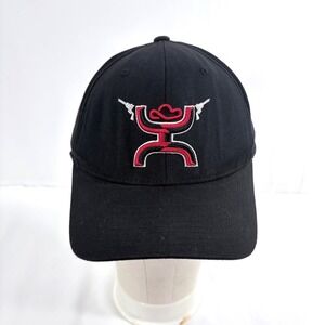 Hooey Baseball Hat Black Red Logo Flexfit L-XL Embroidered Curved Brim Cap